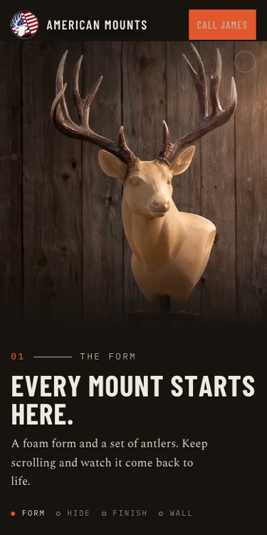 American Mounts & Taxidermy homepage on a phone